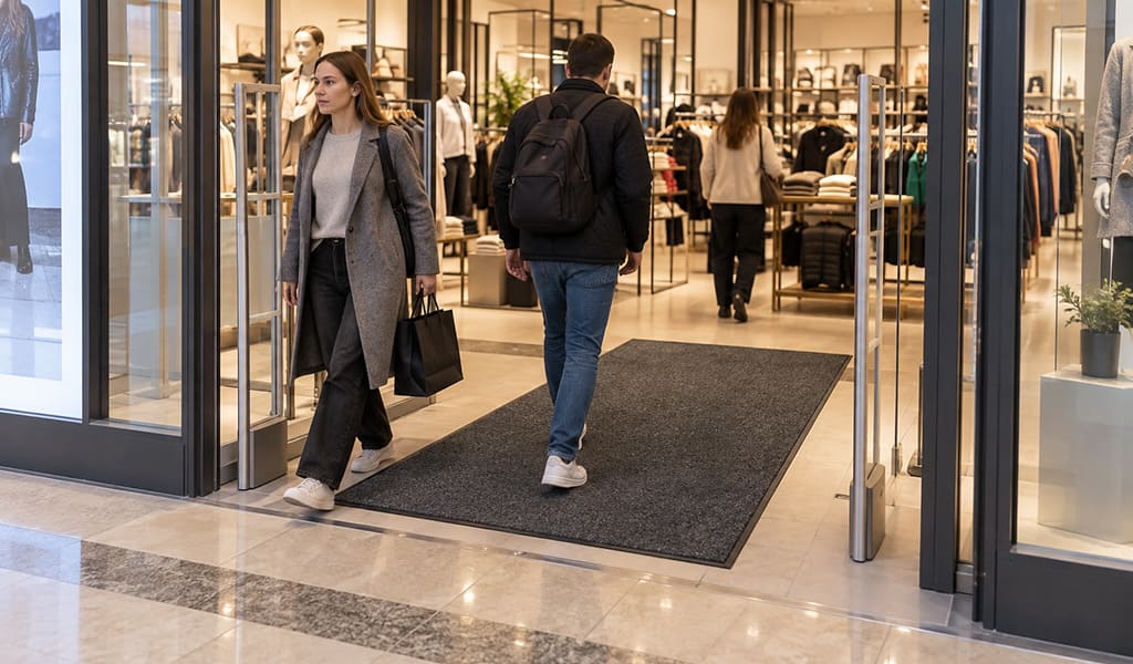 Грязезащитный ковер у магазина внутри торгового центра